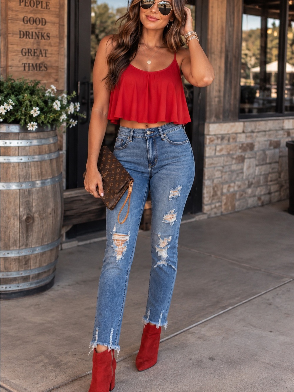 Distressed High-Rise Skinny Jeans in Blue